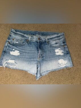 7 for all man kind Distressed Light Blue Denim Women's Shorts